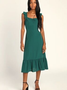 Lulus Forever My Sweetheart Emerald Green Ruffled Midi Dress